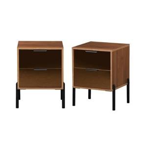 Sweeek  Vintage nachtkastje met 2 laden, houteffect en rookkleurig