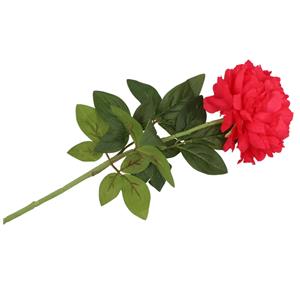 DK Design Kunstbloem pioenroos - rood - zijde - 71 cm - kunststof steel - decoratie bloemen -
