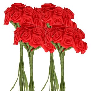 Rayher hobby materialen 4x Rode roosjes van satijn 12 cm -