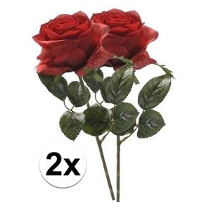 Bellatio flowers & plants 2x Rode rozen Simone kunstbloemen 45 cm -