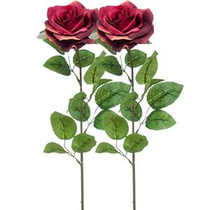 Emerald Kunstbloem roos Marleen - 2x - wijn rood - 63 cm - decoratie bloemen -