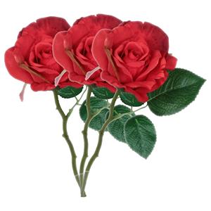 Mica Decorations Kunstbloem roos Emy - 3x - rood - 31 cm - kunststof - decoratie bloemen -