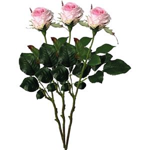 Mica Decorations Kunstbloem roos Elena - 3x - roze - cm - kunststof steel - decoratie bloemen -