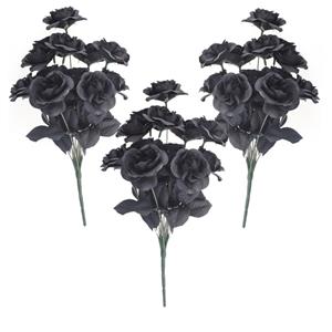 Merkloos 3x Bosje met 12 zwarte rozen halloween decoratie cm -