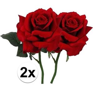 Bellatio flowers & plants 2x Rode rozen deluxe kunstbloemen 31 cm -