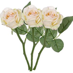 TopArt Kunstbloem roos Nina - 3x - creme wit - 27 cm - kunststof steel - decoratie bloemen -