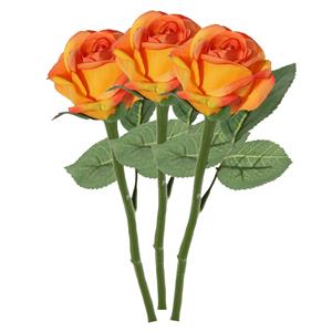 TopArt Kunstbloem roos Nina - 3x - oranje - 27 cm - kunststof steel - decoratie bloemen -