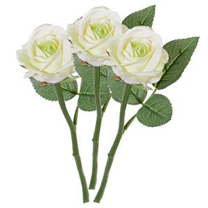 TopArt Kunstbloem roos Nina - 3x - wit - 27 cm - kunststof steel - decoratie bloemen -
