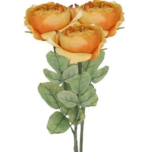 TopArt Kunstbloem roos Diana - 3x - oranje - cm - kunststof steel - decoratie bloemen -