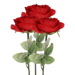 TopArt Kunstbloem roos Diana - 3x - rood - cm - kunststof steel - decoratie bloemen -