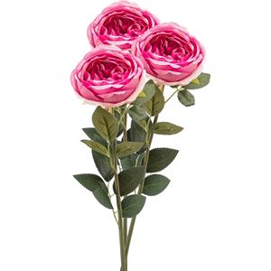 Emerald Kunstbloem roos Joelle - 3x - fuchsia - 65 cm - decoratie bloemen -