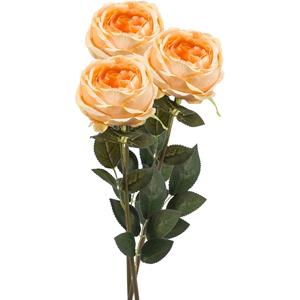 Emerald Kunstbloem roos Joelle - 3x - pastel oranje - 65 cm - decoratie bloemen -