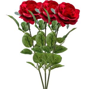 Emerald Kunstbloem roos Marleen - 3x - rood - 63 cm - decoratie bloemen -