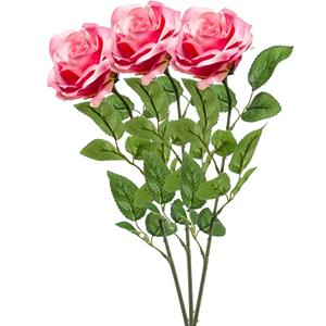 Emerald Kunstbloem roos Marleen - 3x - roze - 63 cm - decoratie bloemen -