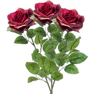 Emerald Kunstbloem roos Marleen - 3x - wijn rood - 63 cm - decoratie bloemen -