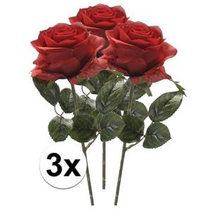 Bellatio flowers & plants 3x Rode rozen Simone kunstbloemen 45 cm -