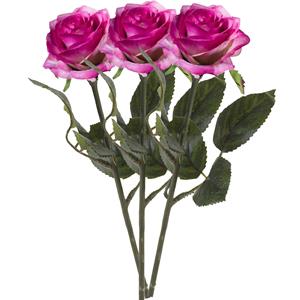 Emerald Kunstbloem roos Simone - 3x - fuchsia - 45 cm - decoratie bloemen -