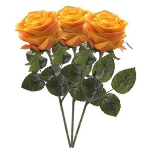 Emerald Kunstbloem roos Simone - 3x - geel/oranje - 45 cm - decoratie bloemen -