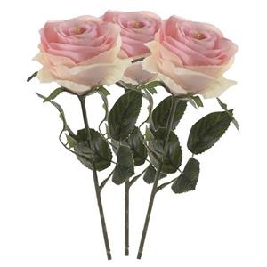 Emerald Kunstbloem roos Simone - 3x - licht roze - 45 cm - decoratie bloemen -