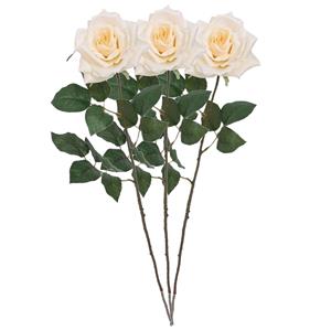 Mica Decorations Kunstbloem roos Emily - 3x - creme - 66 cm - kunststof steel - decoratie bloemen -