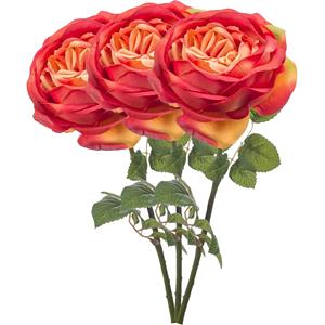 Bellatio flowers & plants Kunstbloem roos Vicky - 3x - oranje - 66 cm - kunststof steel - decoratie bloemen -