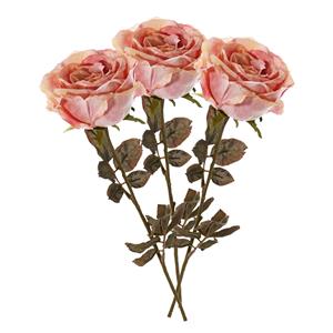 TopArt Kunstbloem roos Calista - 3x - oud roze - 66 cm - kunststof steel - decoratie bloemen -
