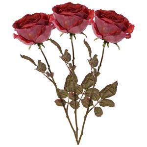 TopArt Kunstbloem roos Calista - 3x - rood - 66 cm - kunststof steel - decoratie bloemen -