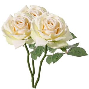 TopArt Kunstbloem Roos de luxe - 3x - creme wit - 30 cm - kunststof steel - decoratie bloemen -