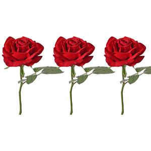 TopArt Kunstbloem Roos de luxe - 3x - rood - 30 cm - kunststof steel - decoratie bloemen -