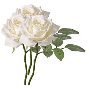 TopArt Kunstbloem Roos de luxe - 3x - wit - 30 cm - kunststof steel - decoratie bloemen -