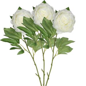 Mica Decorations Kunstbloem pioenroos - 3x - Creme - 76 cm - polyester - decoratie bloemen -