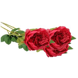 Mica Decorations Kunstbloem pioenroos - 3x - donker roze - 76 cm - polyester - decoratie bloemen -