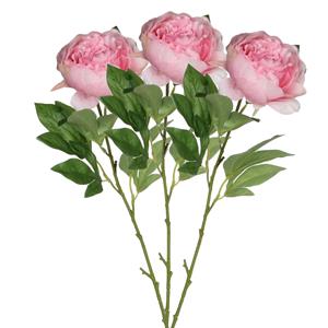 Mica Decorations Kunstbloem pioenroos - 3x - roze - 76 cm - polyester - decoratie bloemen -