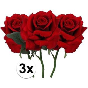 Bellatio flowers & plants 3x Rode rozen deluxe kunstbloemen 31 cm -