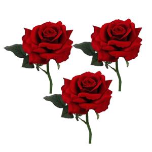 Bellatio flowers & plants 3x stuks Valentijn thema feestartikelen kunstbloem Rode roos/rozen deluxe 31 cm -