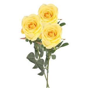 TopArt Kunstbloem roos Nova - 3x - lichtgeel - 75 cm - kunststof steel - decoratie bloemen -
