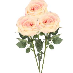 TopArt Kunstbloem roos Nova - 3x - lichtroze - 75 cm - kunststof steel - decoratie bloemen -