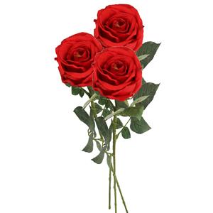 TopArt Kunstbloem roos Nova - 3x - rood - 75 cm - kunststof steel - decoratie bloemen -