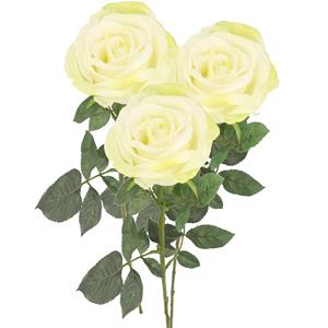TopArt Kunstbloem roos Nova - 3x - warm wit - 75 cm - kunststof steel - decoratie bloemen -