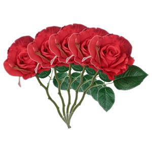 Mica Decorations Kunstbloem roos Emy - 5x - rood - 31 cm - kunststof - decoratie bloemen -