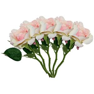 Mica Decorations Kunstbloem roos Emy - 5x - roze - 31 cm - kunststof - decoratie bloemen -
