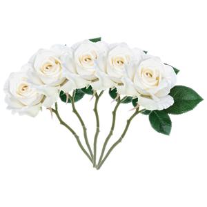 Mica Decorations Kunstbloem roos Emy - 5x - wit - 31 cm - kunststof - decoratie bloemen -