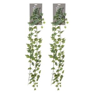 Louis Maes kunstplant blaadjes slinger Klimop/hedera - 2x - groen/wit - 180 cm -