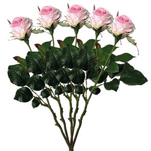 Mica Decorations Kunstbloem roos Elena - 5x - roze - cm - kunststof steel - decoratie bloemen -