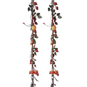 Louis Maes kunstplant blaadjes slinger/guirlande Bessen - 2x - groen/wit - 180 cm - herfst tafereel -