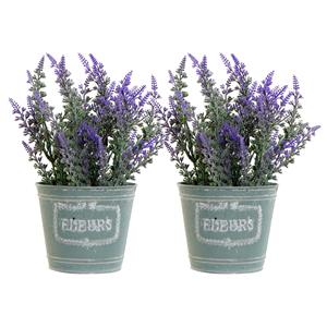 Items Lavendel bloemen kunstplant in bloempot - 2x - paarse bloemen - 14 x 27 cm -