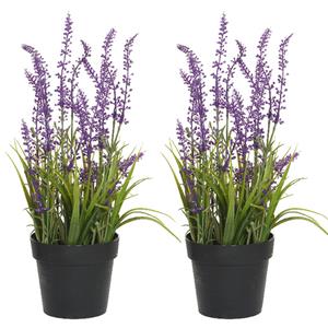 Everlands 2x stuks lavendel kunstplant in pot - fuchsia paars - D15 x H30 cm -