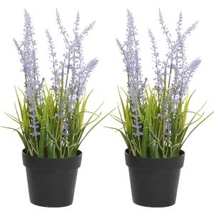 Everlands 2x stuks lavendel kunstplant in pot - lila paars - D15 x H30 cm -