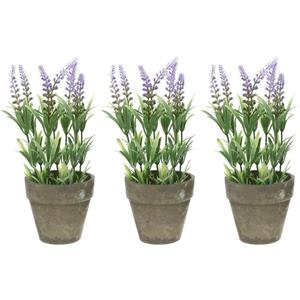 Shoppartners 4x stuks groene/lilapaarse Lavandula/lavendel kunstplanten 25 cm in pot -
