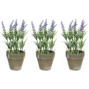 Shoppartners 4x stuks groene/paarse Lavandula/lavendel kunstplanten 25 cm in beton pot -